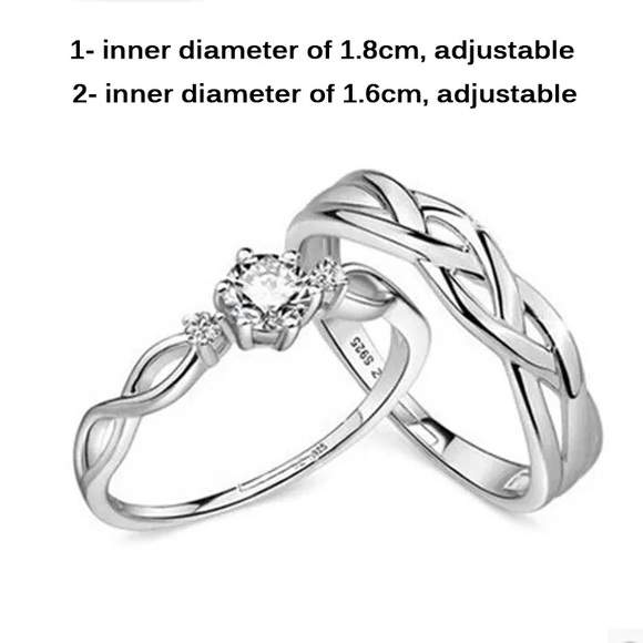 2pcs S925 Silver Promise Couple Rings - Picture 3 of 4
